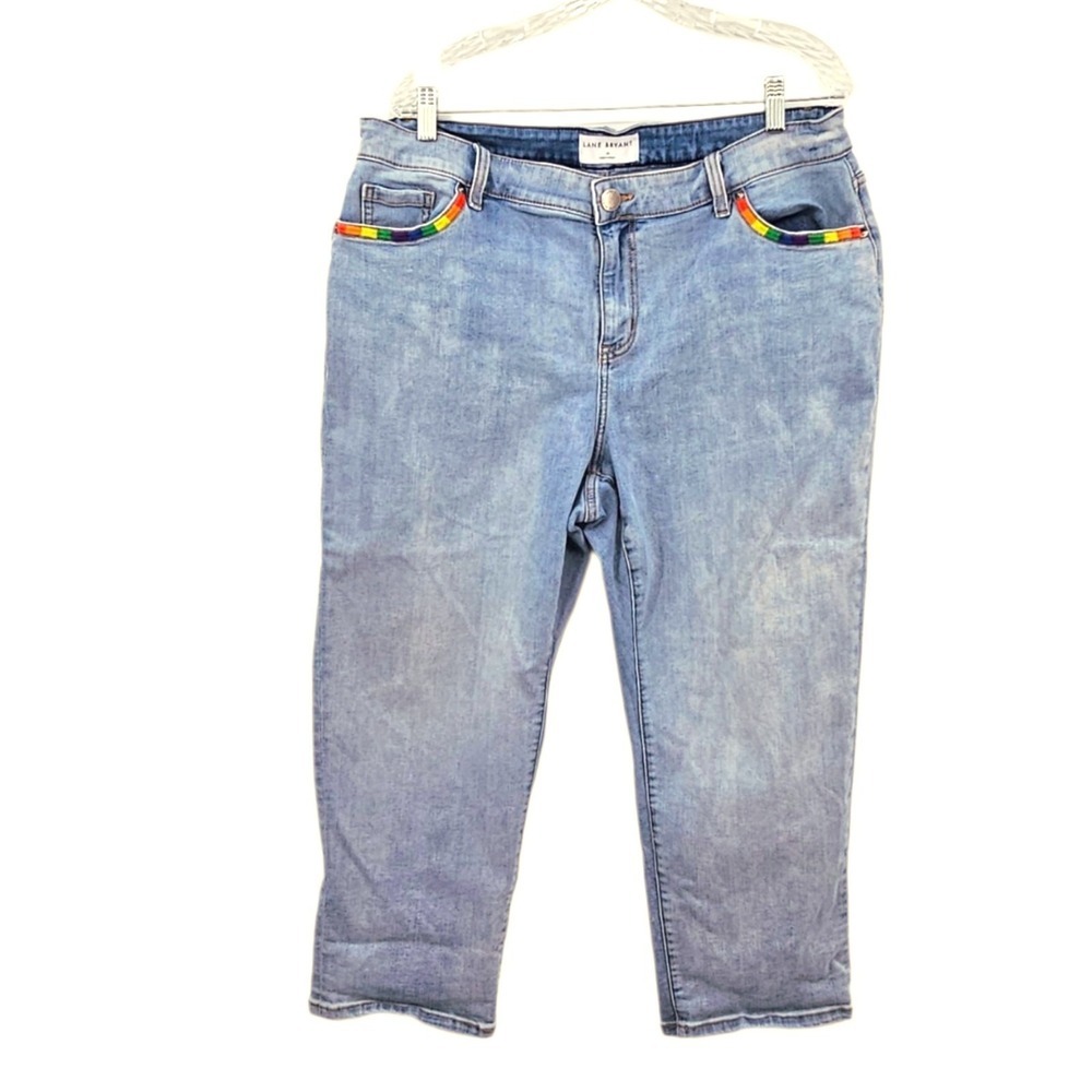 Lane Bryant Rainbow Trim Jeans Size 16 Light Wash Pride Crop Capri Straight...